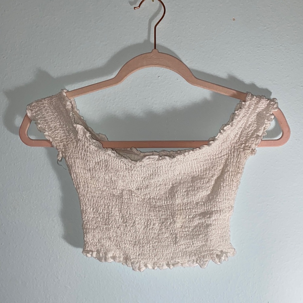 White Smocked Off the Shoulder Crop Top
